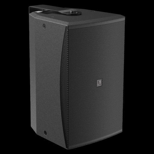 Audac 12-inch high performance 2-way loudspeaker in black, showcasing its sleek design and robust build.
