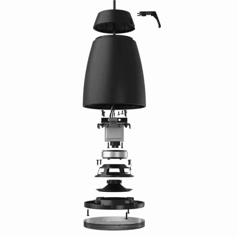 Audac 2-way 6.5 inch design surface mount loudspeakers in black, showcasing their sleek design and compact size.