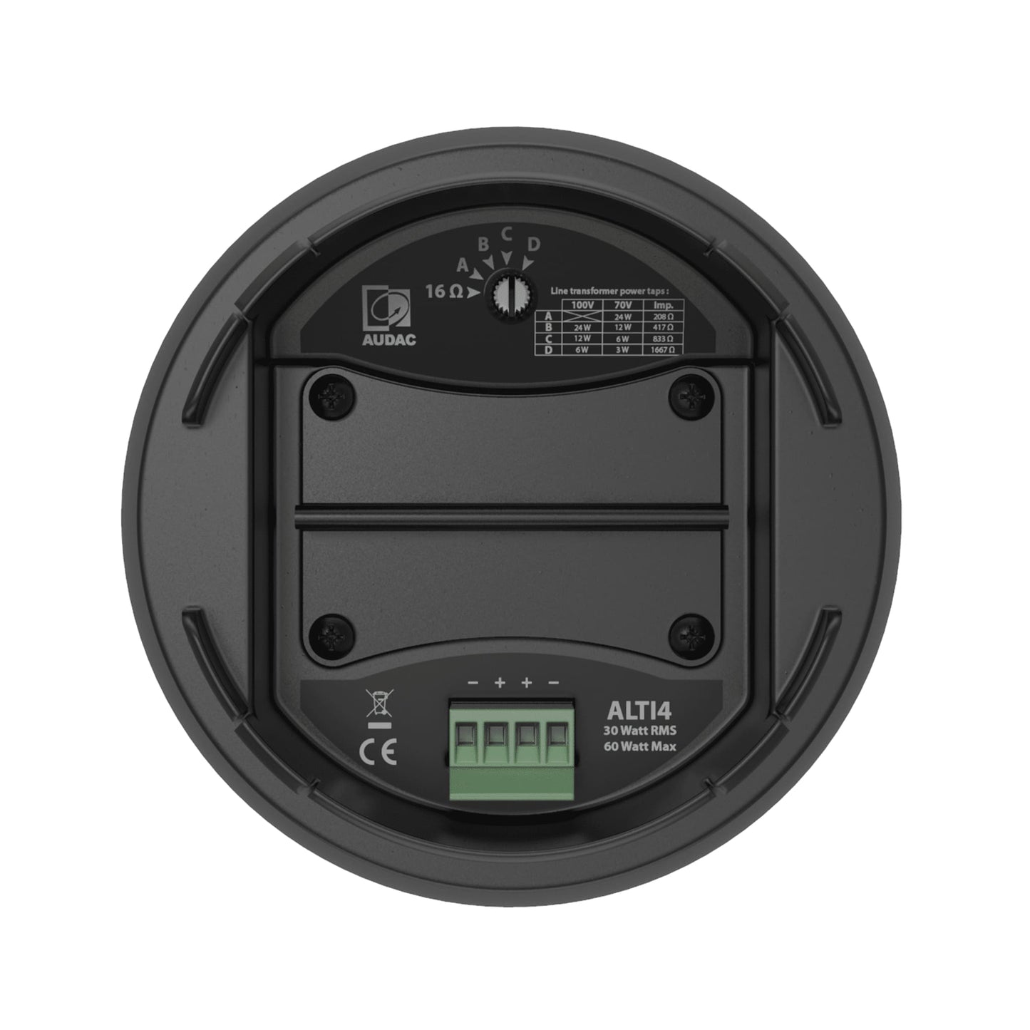 Audac 2-way 6-inch black pendant speaker displayed in a professional setting.