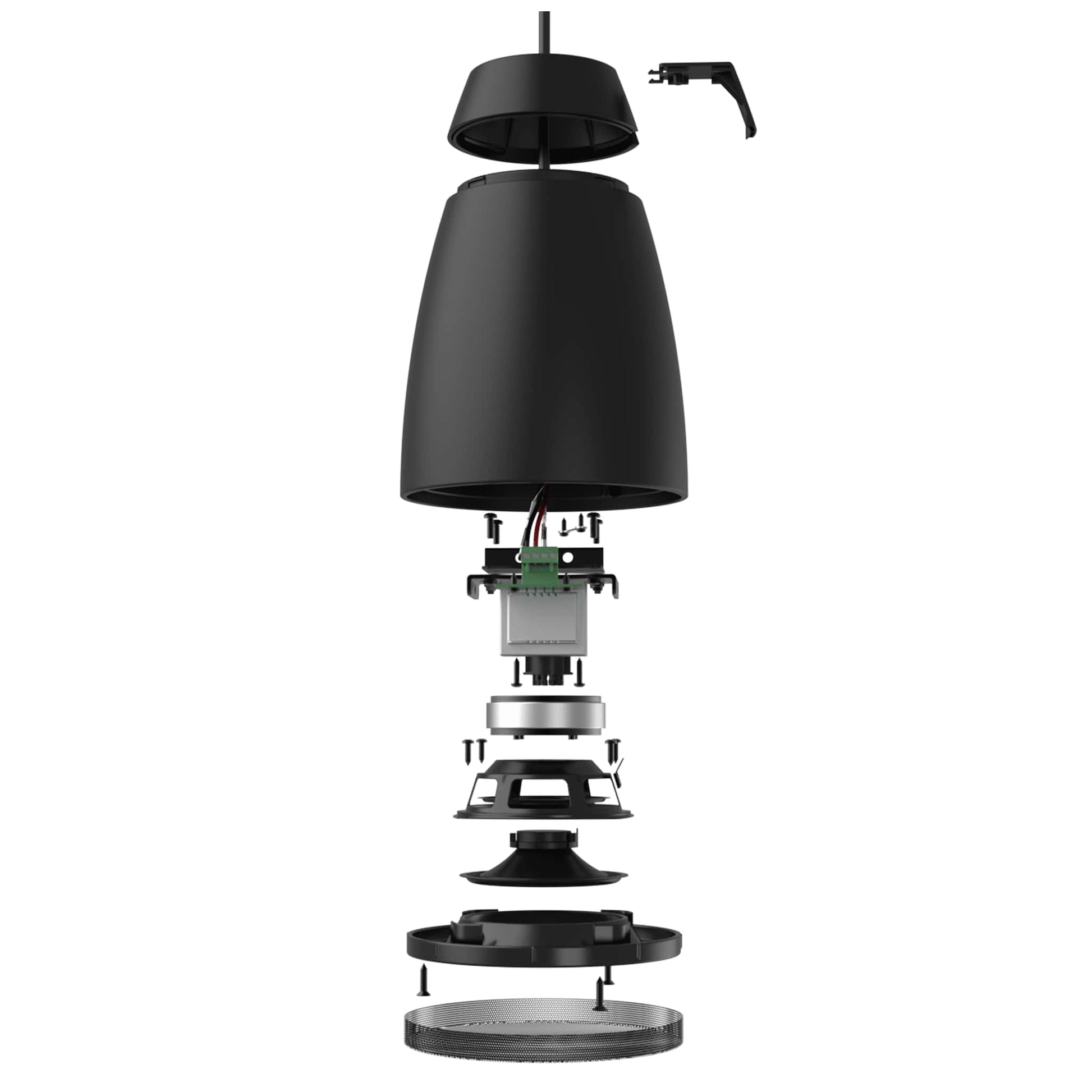 Audac 2-way 6 inch pendant speaker in black, showcasing its sleek design and features.