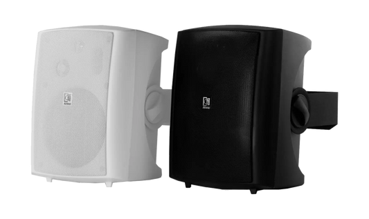 AUDAC LX523 Active Speaker System in black color with remote input, showcasing its sleek design and functionality.