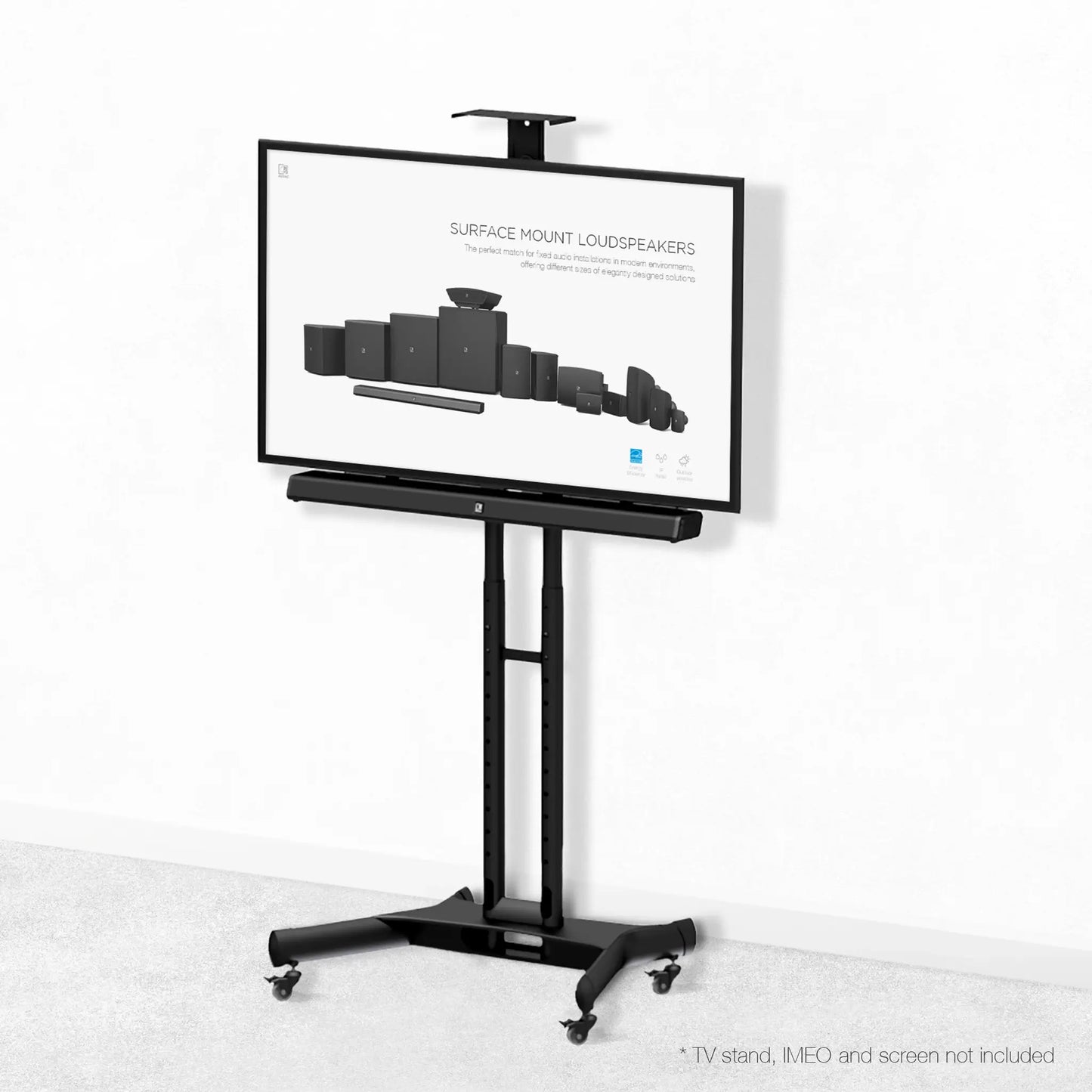 Audac screen mount bracket for IMEO2 in black version, designed for secure mounting of displays.