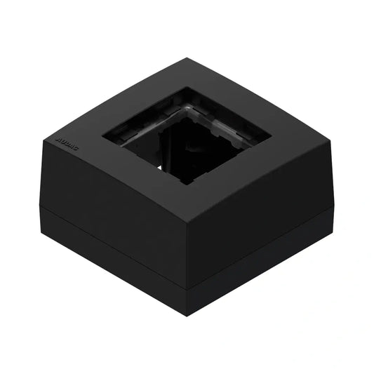 Audac surface mount box single in black, measuring 45 x 45 mm.