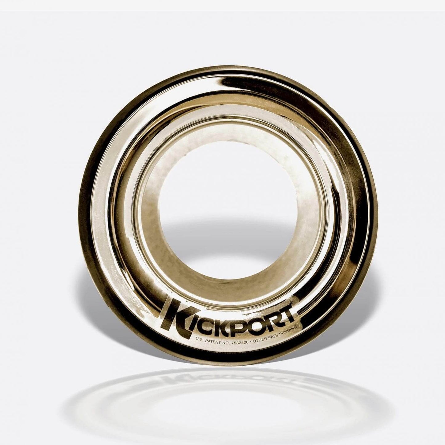 Image of the Big Bang 5-Inch Bass Drum Kickport in gold, designed to enhance sound quality for drummers.