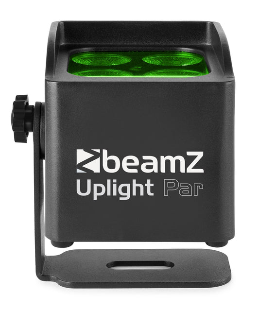 Front view of the BBP44 Mini Battery Uplight 4x 4W RGBW LED Outdoor by beamZ in Green.