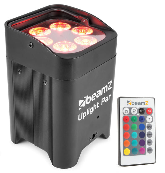 Top view of the BBP96 Battery Uplight Par with 6x 12W RGBAW-UV LEDs and Wireless DMX in Red with remote control.