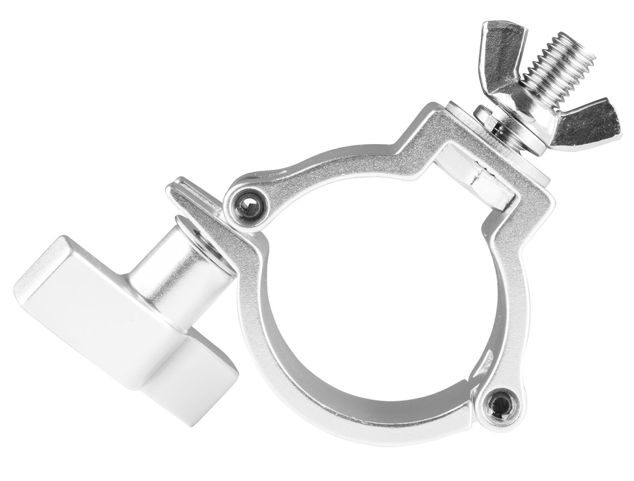 Top angled view of the Heavy duty aluminium half coupler, supports up to 100kg, perfect for theater and stage setups.