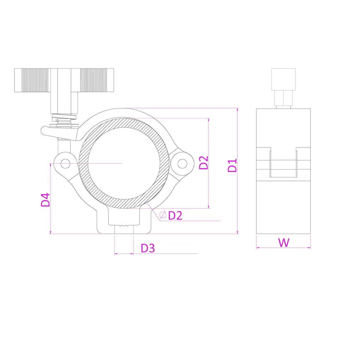 Top sketch view of the Heavy duty aluminium half coupler, supports up to 100kg, perfect for theater and stage setups.