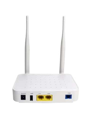 BDCOM xPON ONU/ONT device featuring 1GB speed, 1FE port, and 300Mbps wireless capability.