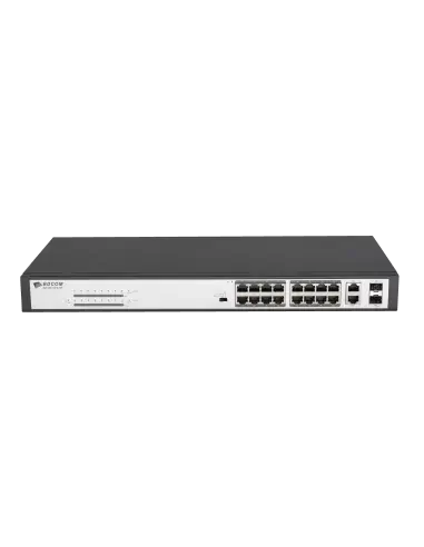BDC 16-Port POE Switch featuring 16 POE ports and 2 combo ports for enhanced connectivity.
