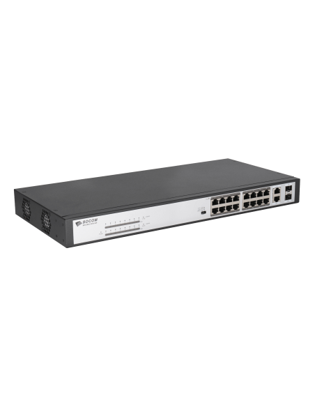 BDCCom 16-Port POE Switch featuring 16 POE ports and 2 combo ports for enhanced connectivity.