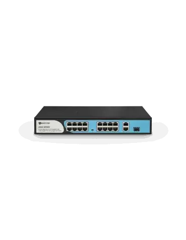 BDC-OM 16-Port 100M PoE Switch with 180W power budget, featuring 1 GE and 1 SFP port.