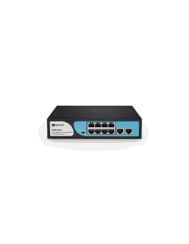 Image of BDCOM 8-Port 100M PoE Switch featuring 90W budget power and 2 GE RJ45 ports.