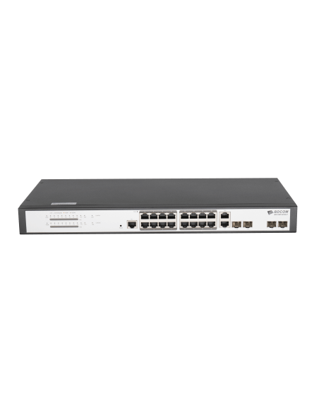Image of the BDCOM 16-Port Gigabit PoE Switch, showcasing its design and ports.