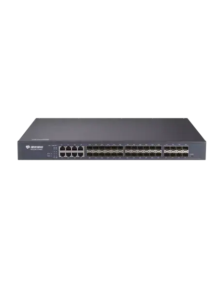 Image of a BDCOM 24-Port SFP+ Managed Switch showcasing its ports and design.