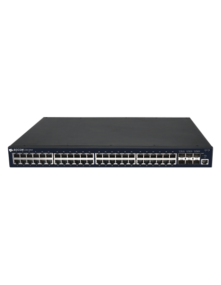 BDCOM 48-Port L3 PoE Switch with 10GE SFP+ featuring multiple ports and a hot-swappable power supply.