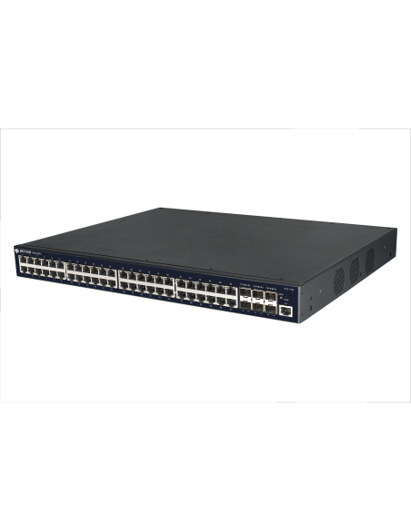 Image of BDCOM 48-Port L3 PoE Switch featuring 10GE SFP+ connectivity, showcasing its design and ports.