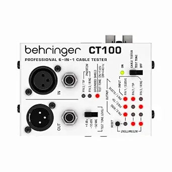 Behringer CB100 Compact Cable Tester showing its compact design and reliable connection capabilities.