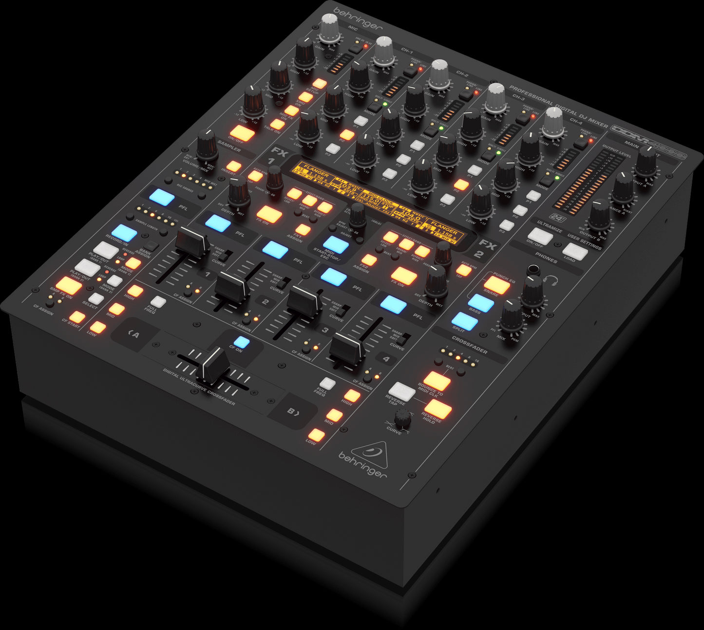 Behringer DDM4000 Digital Pro Mixer, a professional DJ mixer with multiple features and controls for enhanced performance.