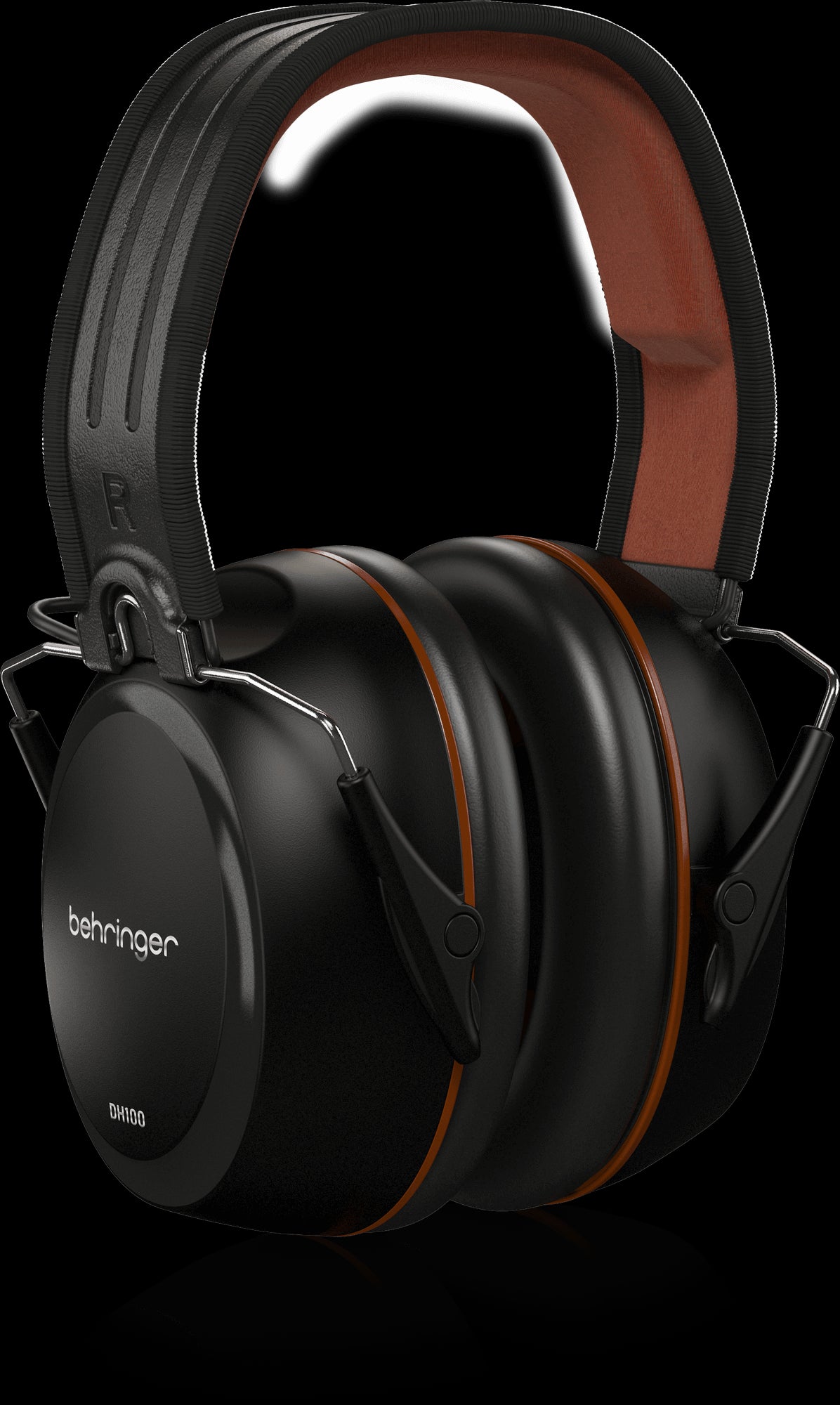 Behringer DH100 Lightweight DJ Headphones displayed from the left side, showcasing its design and features.