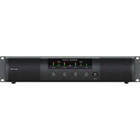 Behringer NX4-6000 4-Ch Class-D Power Amplifier with SmartSense, showcasing its sleek design and features.