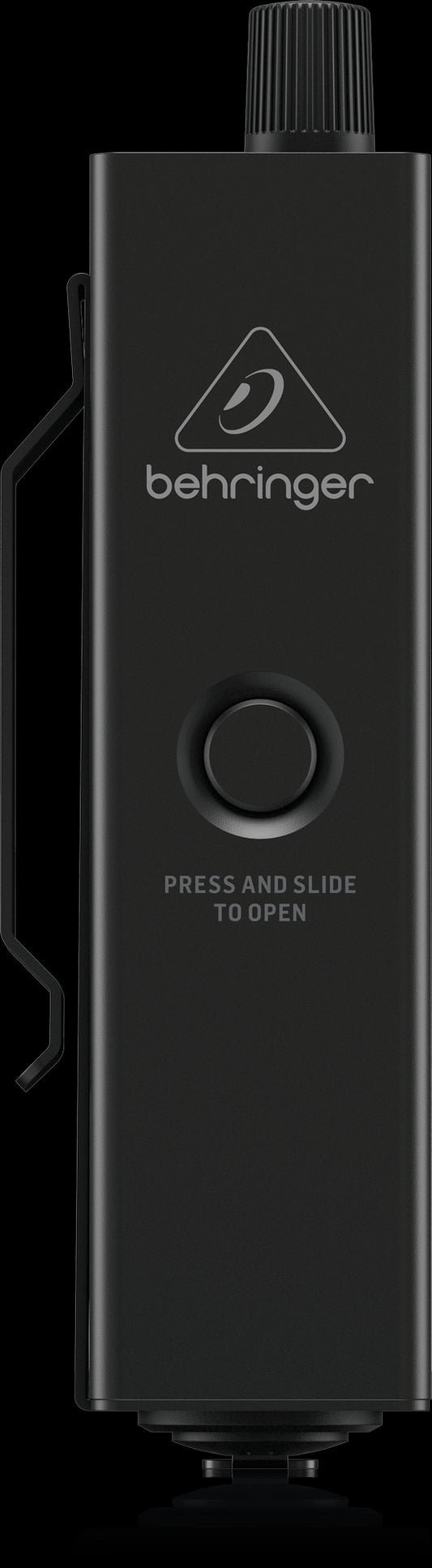 Behringer P2 Ultra-Compact Personal In-Ear Monitor Amplifier, Battery Powered, front view.