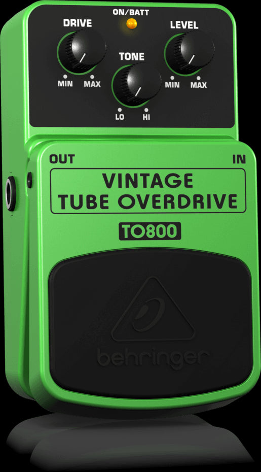 Behringer TO800 Vintage-Style Tube-Sound Overdrive Pedal displayed on a neutral background.