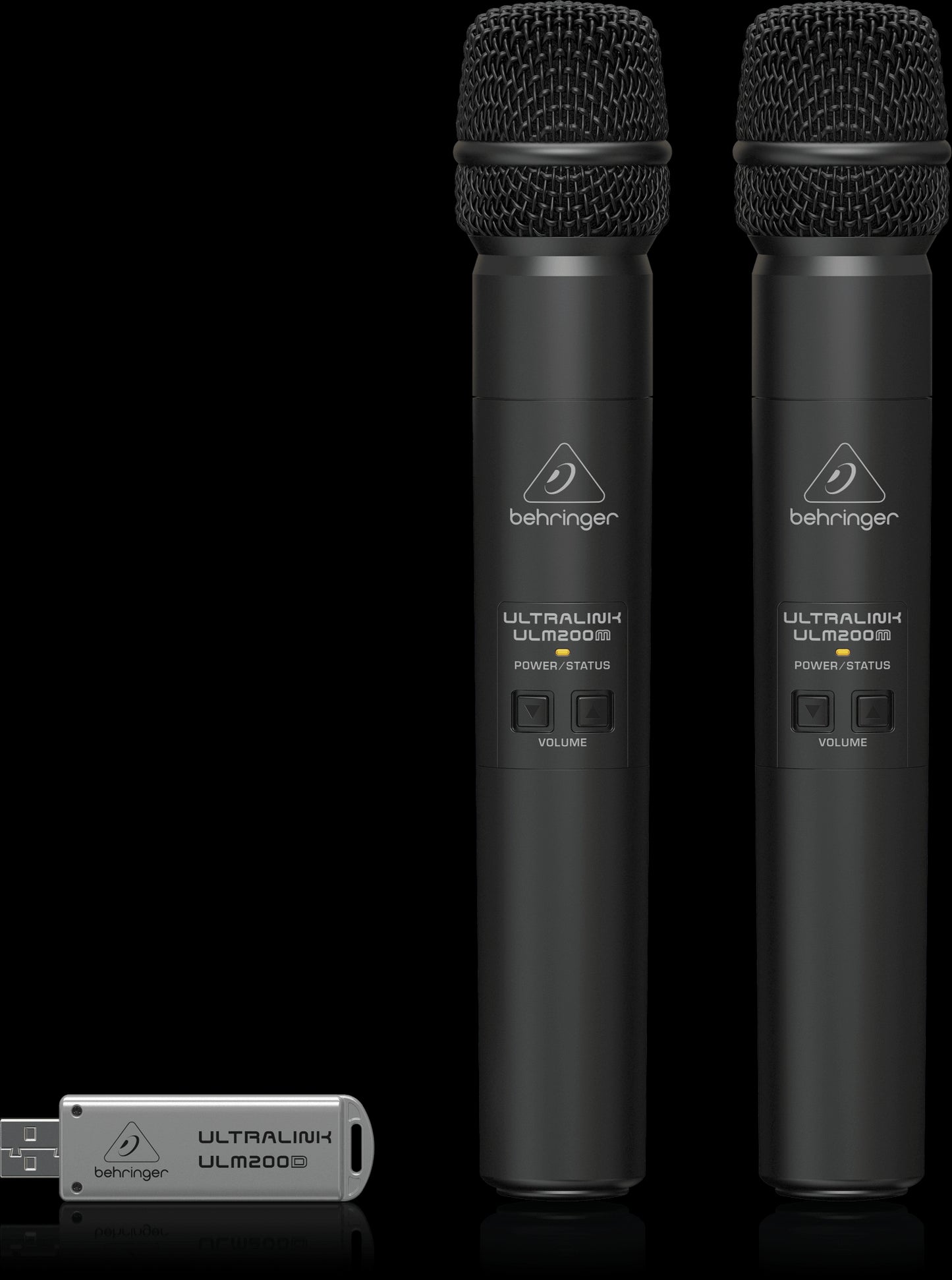 Behringer ULM202USB Dual Wireless Microphone System with USB, featuring a front view of the product.