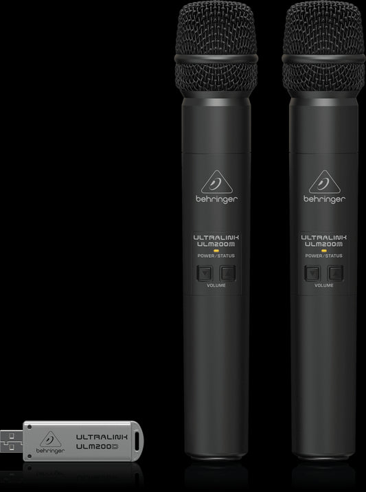 Behringer ULM202USB Dual Wireless Microphone System with USB, featuring a front view of the product.