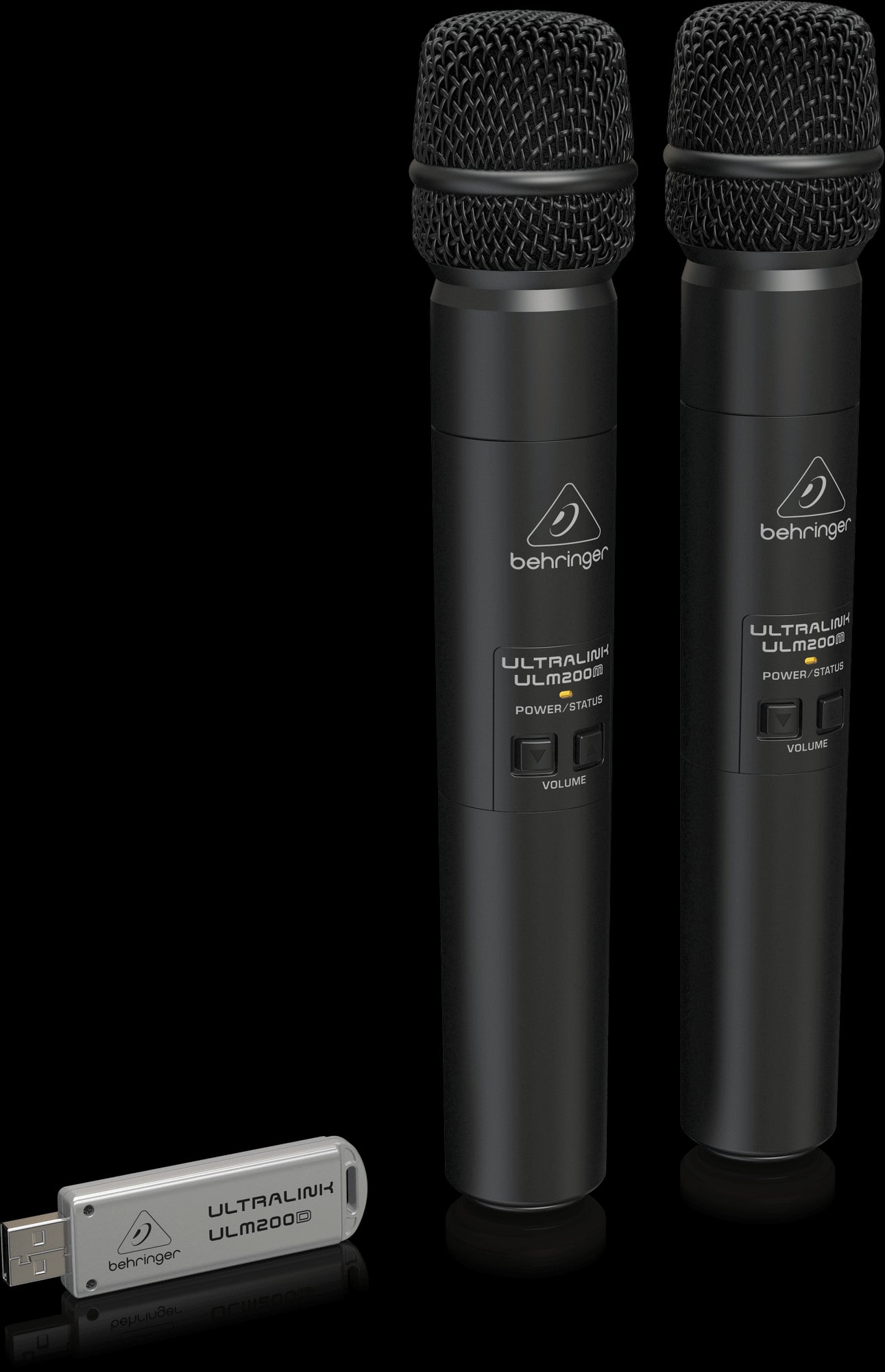 Behringer ULM202USB Dual Wireless Microphone System with USB, showcasing the left side view of the product.