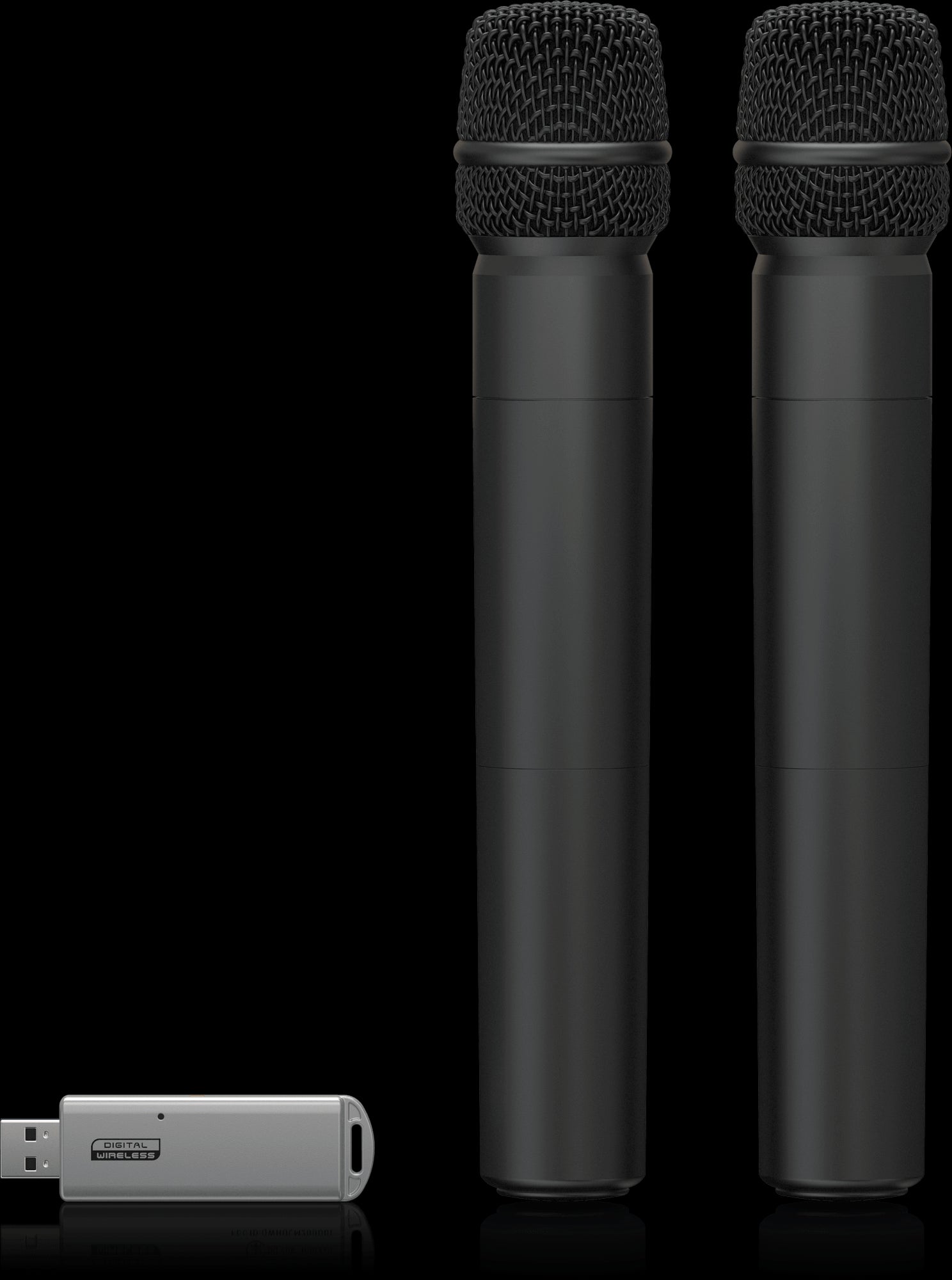 Rear view of the Behringer ULM202USB Dual Wireless Microphone System with USB, showcasing its connectivity and design.