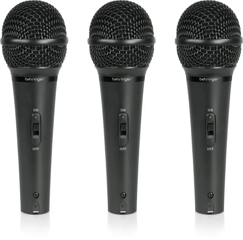 Behringer Ultravoice XM1800S dynamic microphones in a 3-pack, designed for vocal and instrument use.
