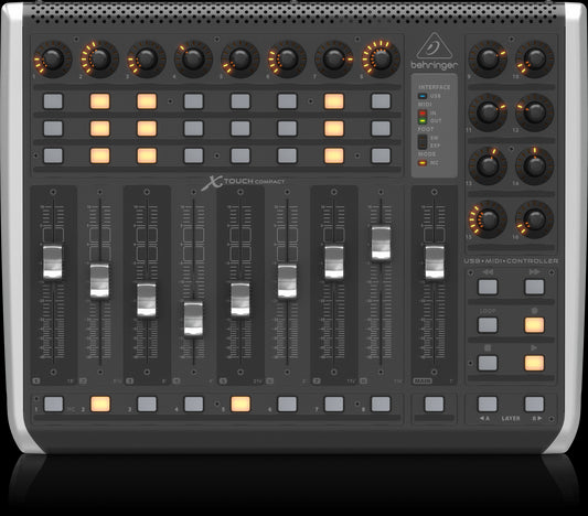Behringer X-Touch Compact Universal DAW Controller featuring 9 faders, shown from the top view.