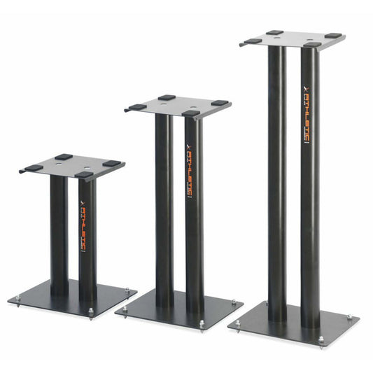ATHLETIC Monitor Stand with Rubber and Spikes designed for studio monitors, showcasing a sleek and sturdy design.
