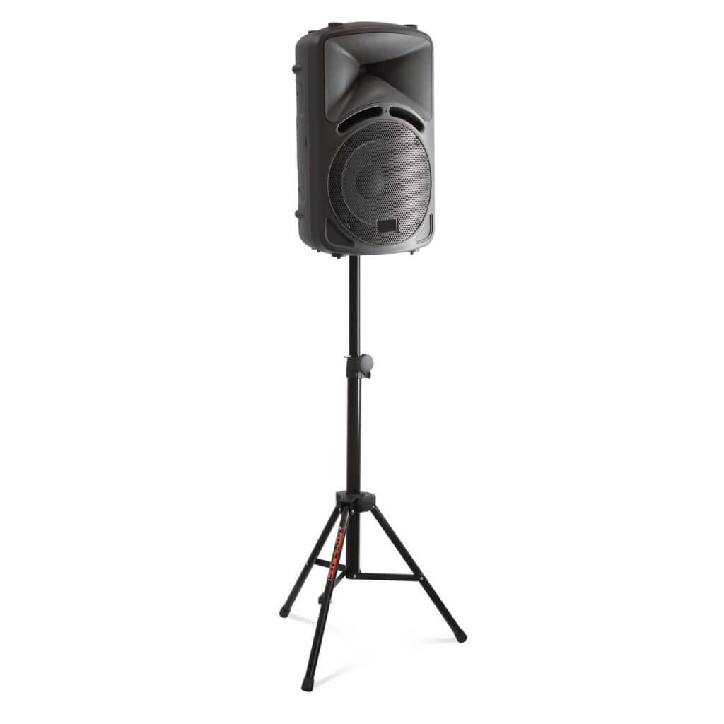 Athletic 50kg 1.4m black speaker stand displayed in a studio setting.