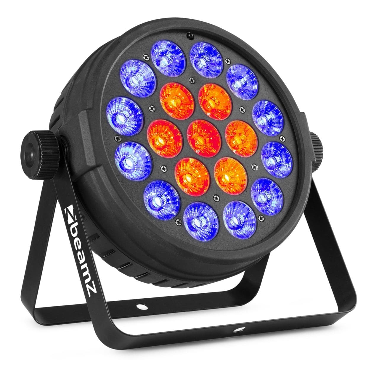 Angled view of the BT410 Lightweight Par 19x 10W RGBW with circle pixel control and full color mixing by beamZ 2.