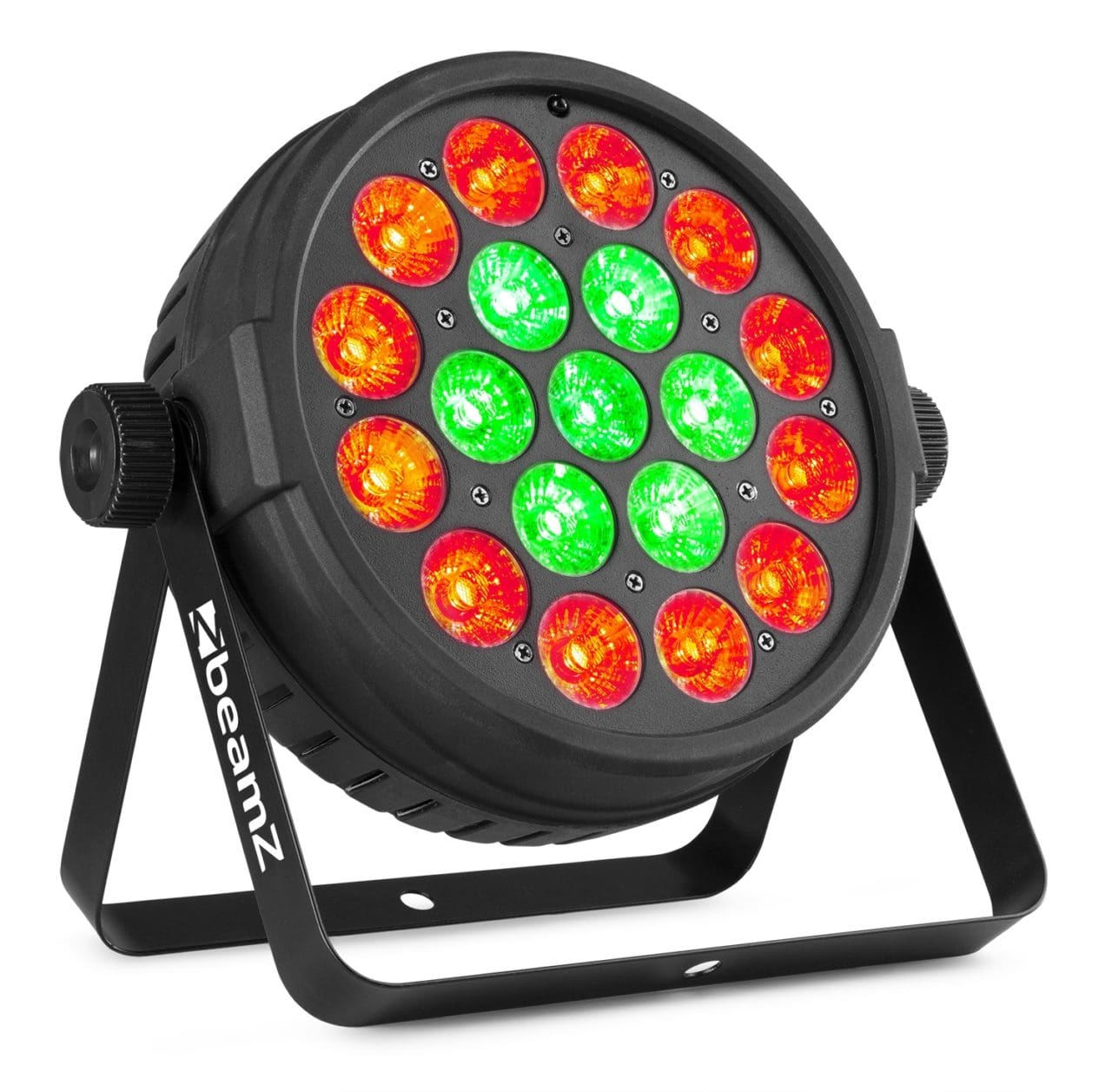 Angled view of the BT410 Lightweight Par 19x 10W RGBW with circle pixel control and full color mixing by beamZ 3.
