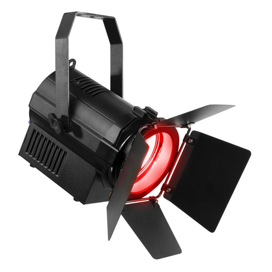 Angled view of the BTF440Z Mini Fresnel Zoom 4x 40W RGBW COB LED - Ideal for theaters, studios, and events 1.