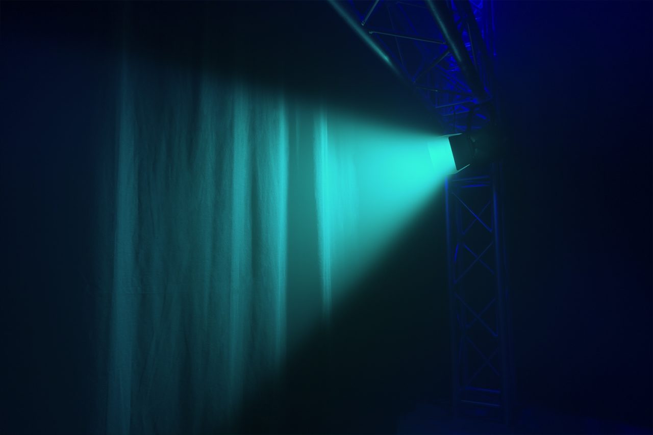 Effects view of the BTF440Z Mini Fresnel Zoom 4x 40W RGBW COB LED - Ideal for theaters, studios, and events 1.