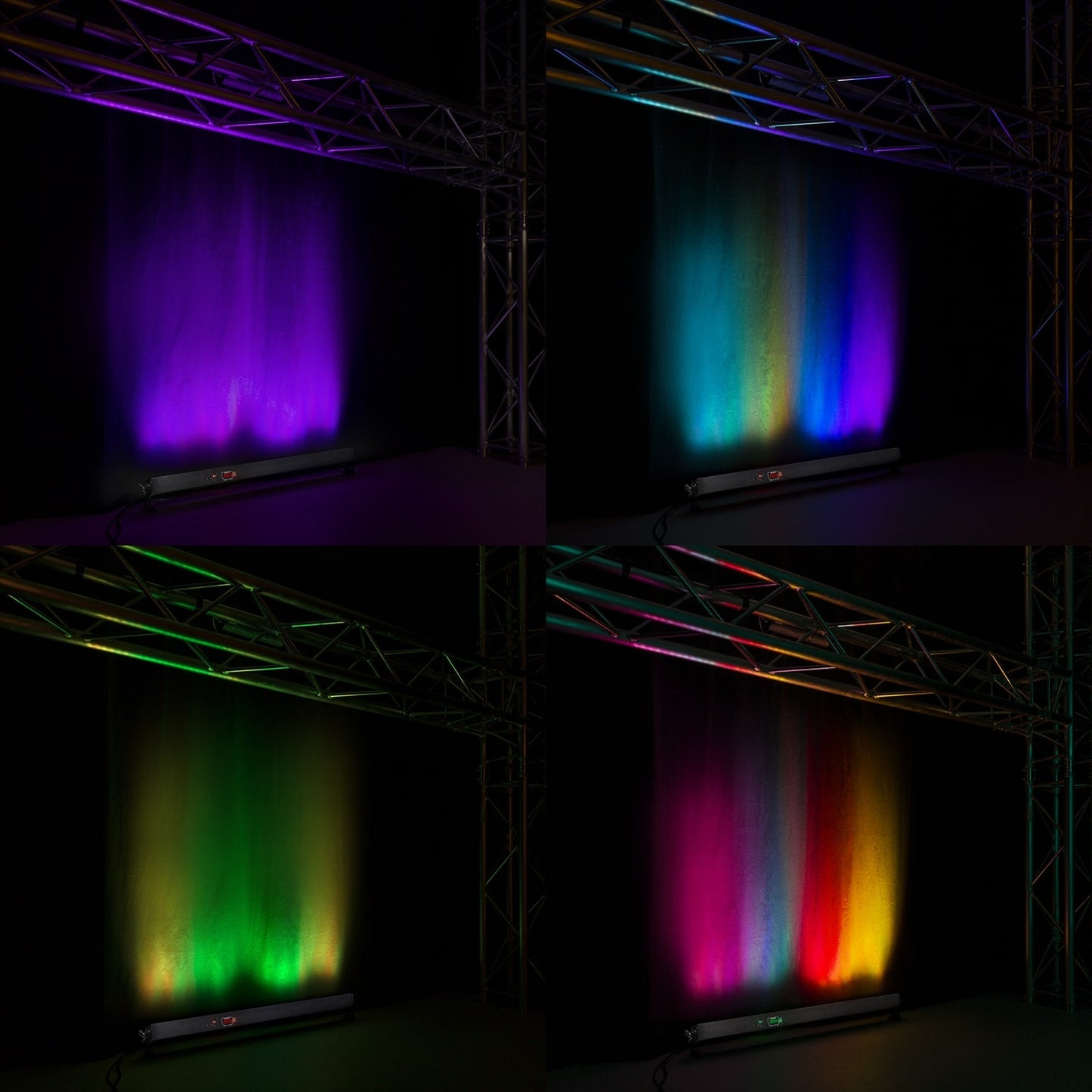 Effects view of the BeamZ BBB243 Battery Powered LED BAR with 24x 3W RGB LEDs, ideal for stage and event lighting 2.