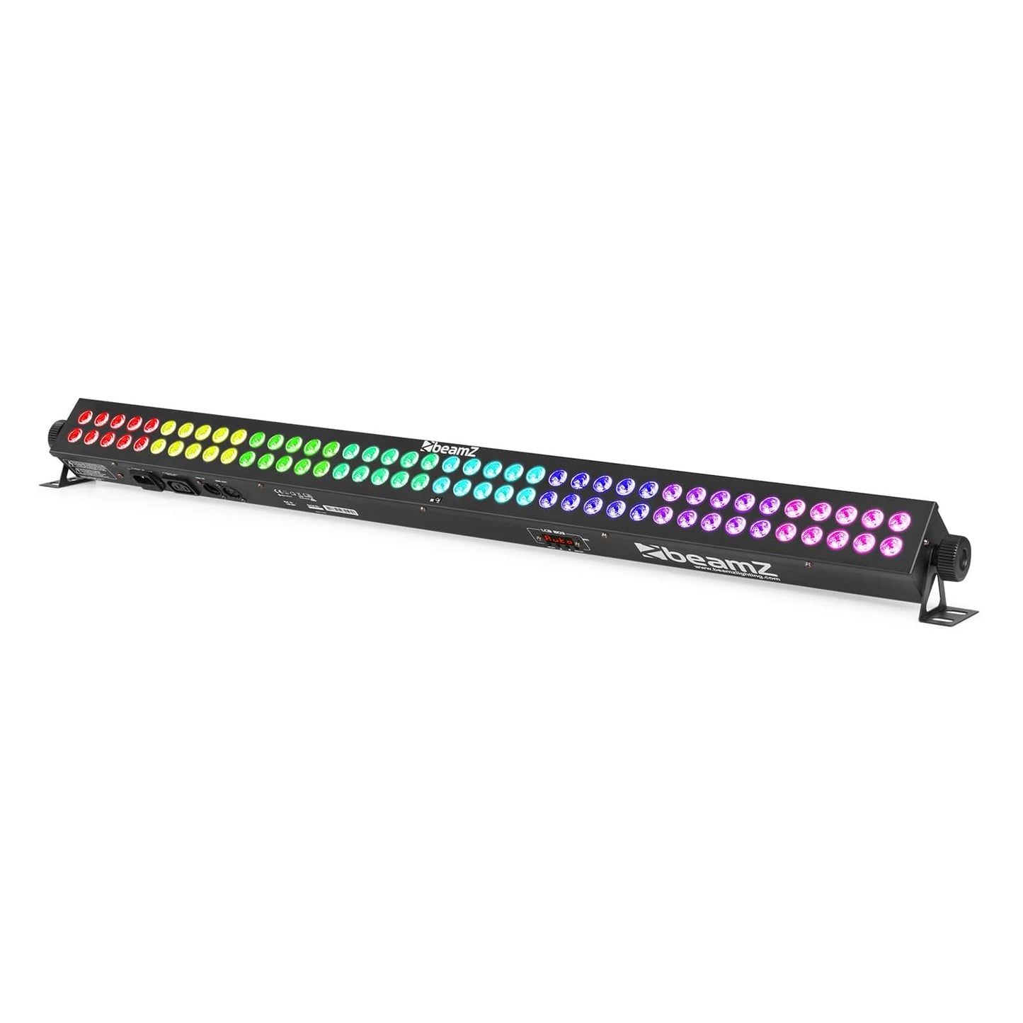Angled view of the BeamZ LCB803 LED Bar showcasing vibrant RGB colors with 80x 3W 3-in-1 LEDs and extensive DMX control options 1.