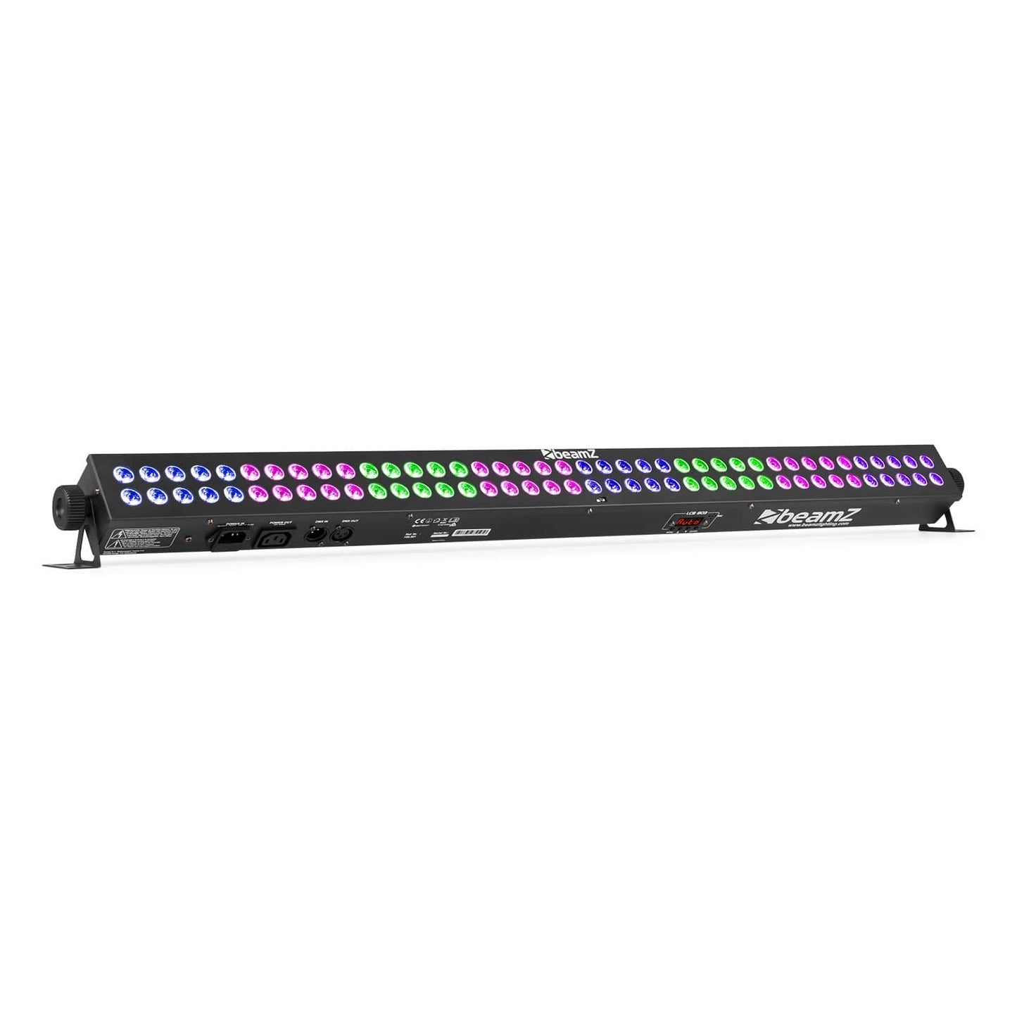 Angled view of the BeamZ LCB803 LED Bar showcasing vibrant RGB colors with 80x 3W 3-in-1 LEDs and extensive DMX control options 2.