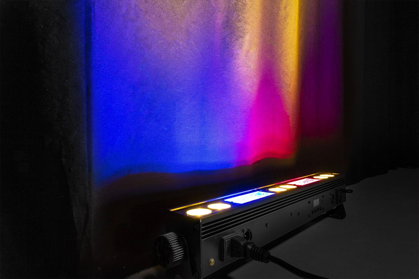 Effects view of the BeamZ LSB340 Multi Effect LED Bar showcasing vibrant RGB colors and warm white LEDs with various lighting effects 1.
