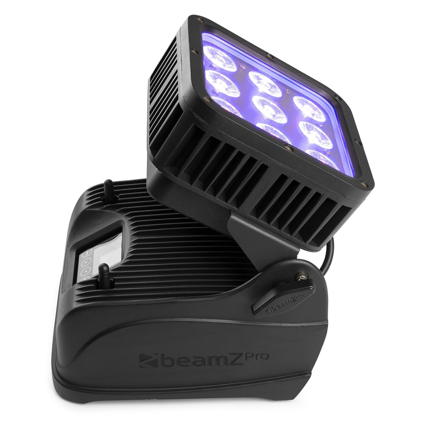 Top view of the BeamZ Pro StarColor72B Flood Light with 9x 8W RGBW LEDs and built-in battery pack, suitable for outdoor use in Purple 3.