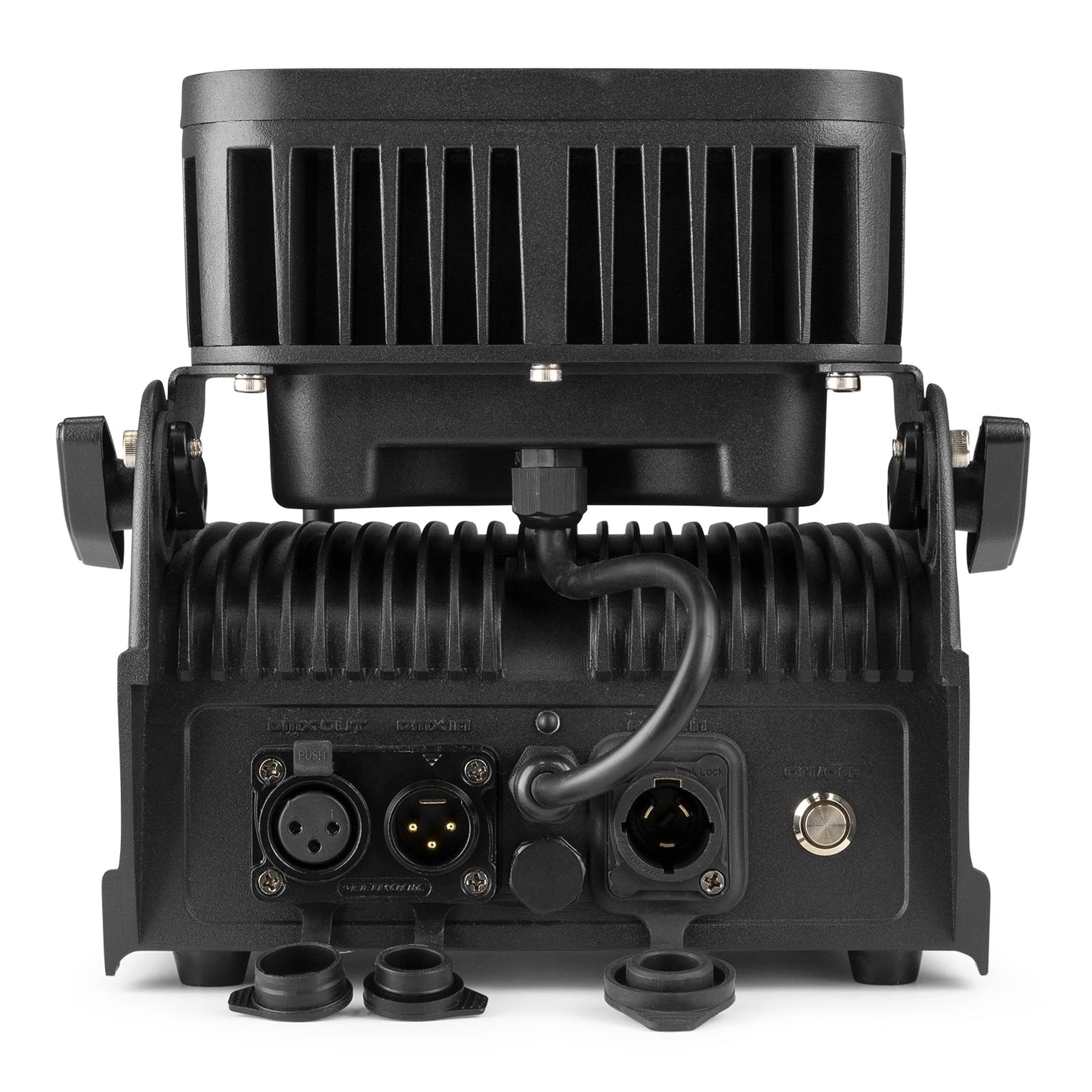 Back view of the BeamZ Pro StarColor72B Flood Light with 9x 8W RGBW LEDs and built-in battery pack, suitable for outdoor use.
