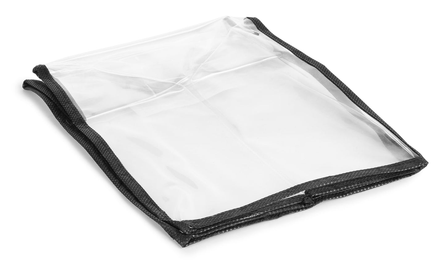 Top view of the folded Transparent BeamZ AC100 Uplight Rain Cover, featuring rugged corner materials and easy-to-fold design. Ideal for outdoor events.