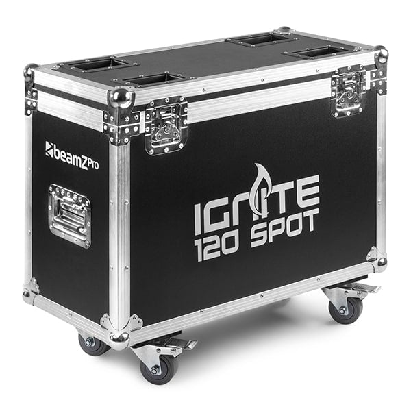 Top view of the flight case for the Front view of the Beamz Ignite120 LED 120W Moving Head Spot - DMX control, rotating gobos, high-intensity LED.