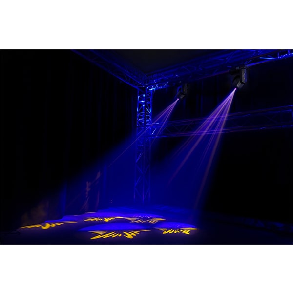 Effects view of the Beamz Ignite120 LED 120W Moving Head Spot - Set of 2 in Flightcase, DMX control, rotating gobos, high-intensity LED 1.
