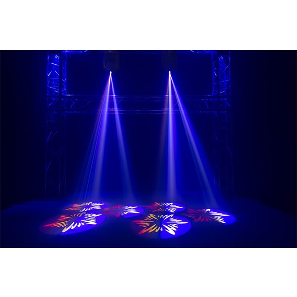 Effects view of the Beamz Ignite120 LED 120W Moving Head Spot - Set of 2 in Flightcase, DMX control, rotating gobos, high-intensity LED 3.