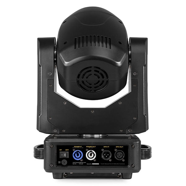 Back view of the Front view of the Beamz Ignite120 LED 120W Moving Head Spot - DMX control, rotating gobos, high-intensity LED.